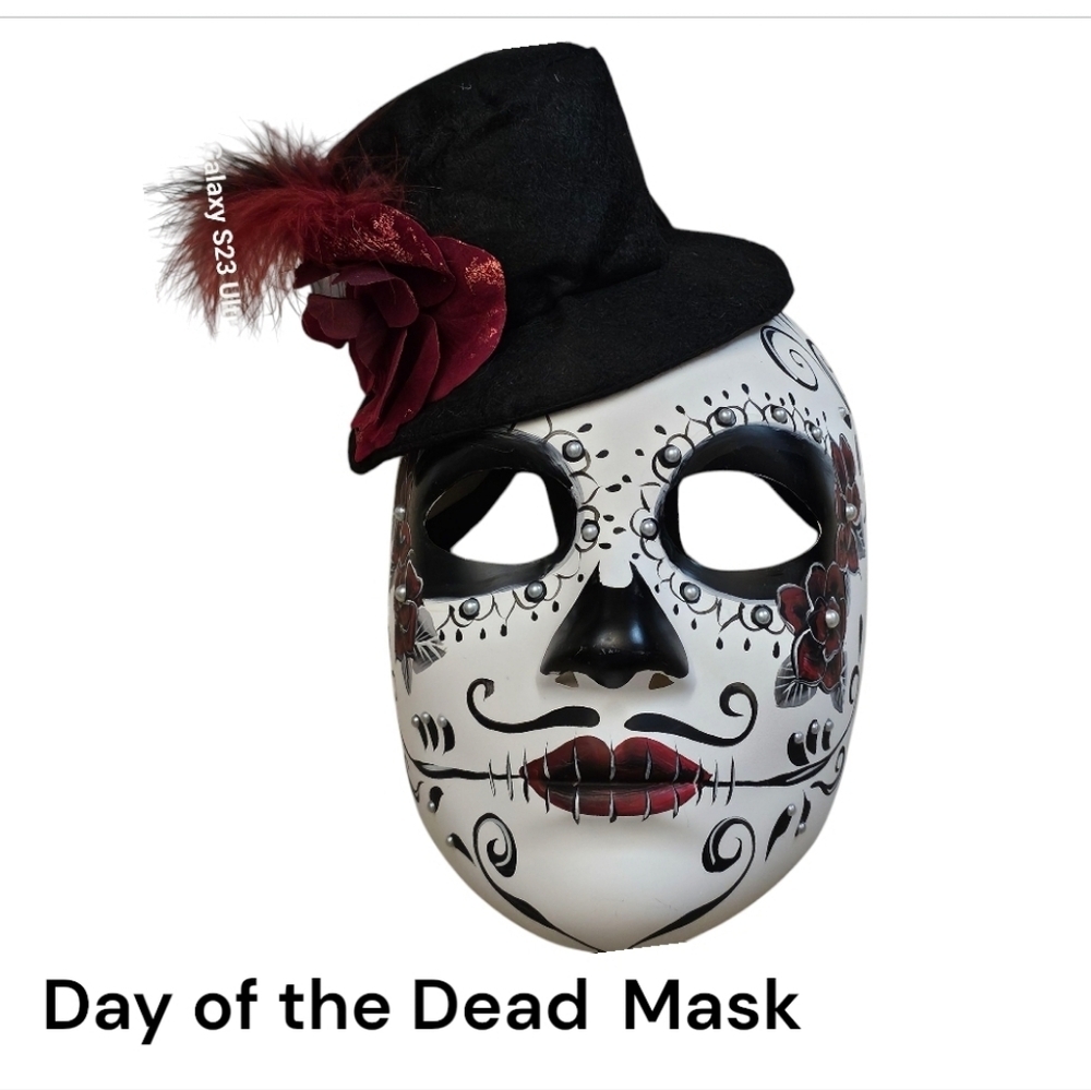 NWT Day of the Dead Mask with Black Hat and Red Rose